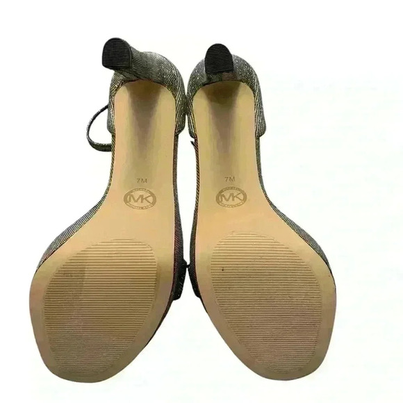 Michael Kors Margot Glitter Ankle Strap Platform Sandals Size 7 Black Silver - Picture 2 of 9